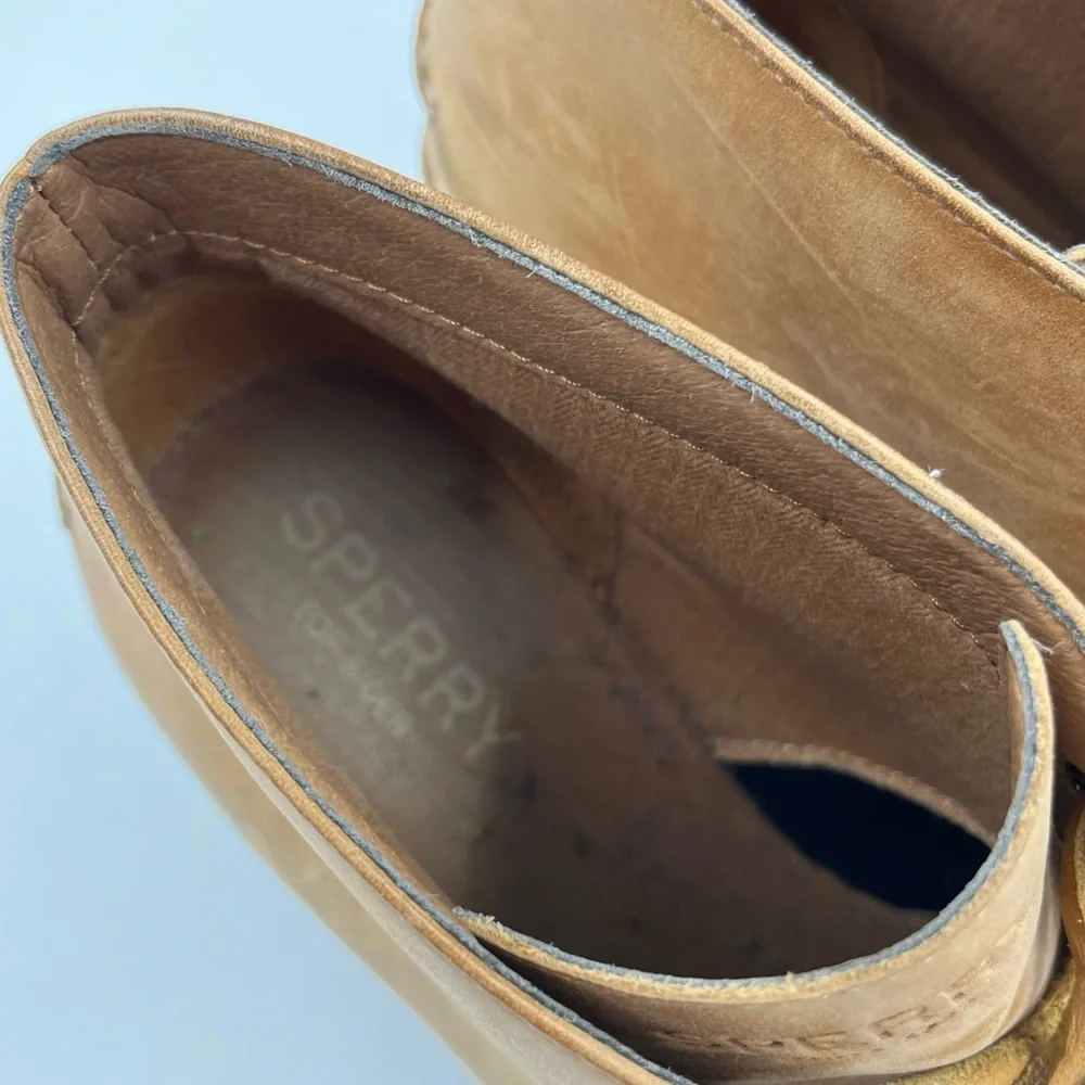 Sperry Tan Harlow Burnished Leather Ankle Wedge Boots Size 9